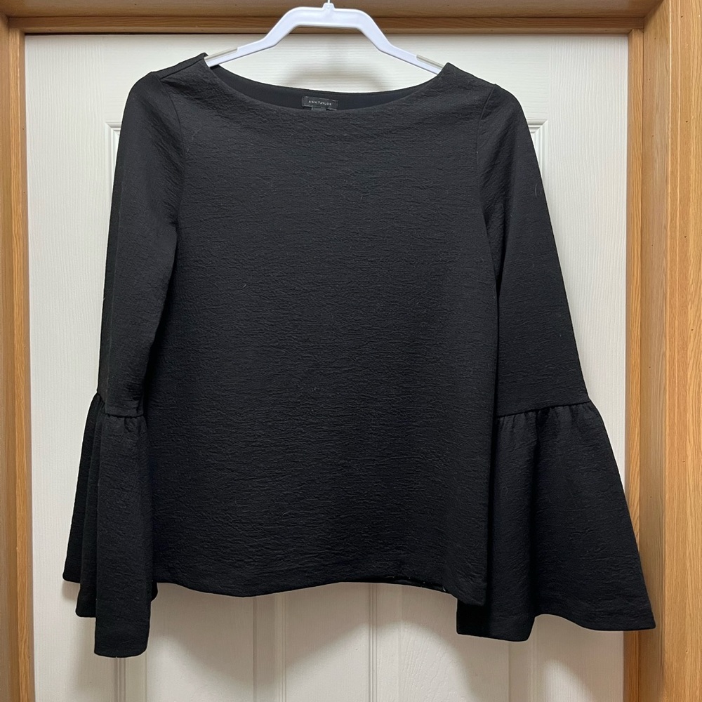 Ann Taylor Black Bell Sleeve Top